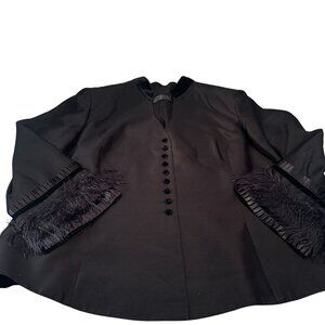 Dana Buchman Blazer Womens Silk Feather Trim  Jacket Velvet Buttons Long Sleeves